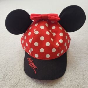 Minnie Mouse Disney Parks Youth Cap Hat Park Wear Red With Polka Dots Black Bill